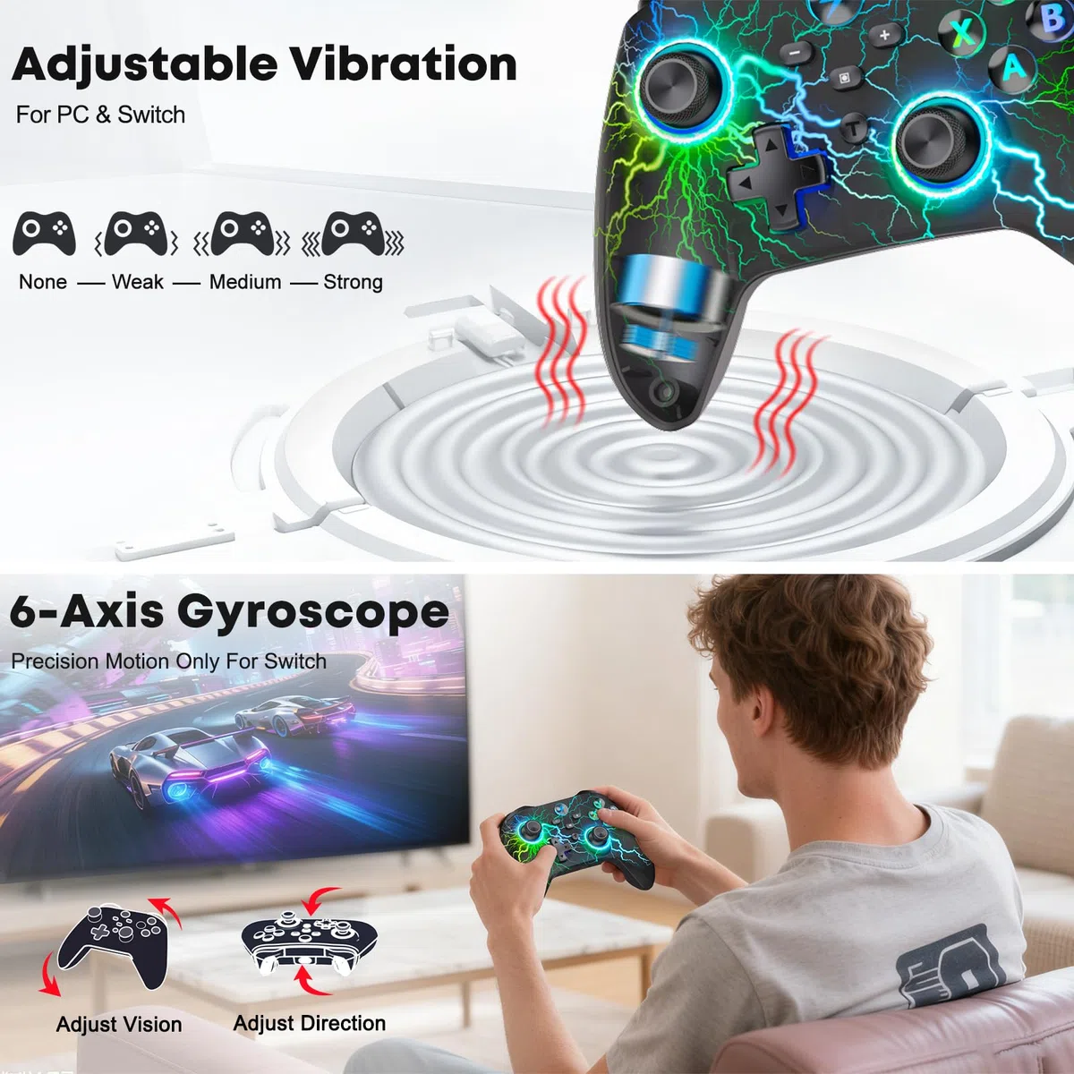 HELLCOOL Controller PC, 2.4GHz Wireless PC Controller mit Hall Trigger/Cooles RGB Licht/1000mAh, Gaming Controller Kompatibel mit PC/Switch/Handy/Tablet