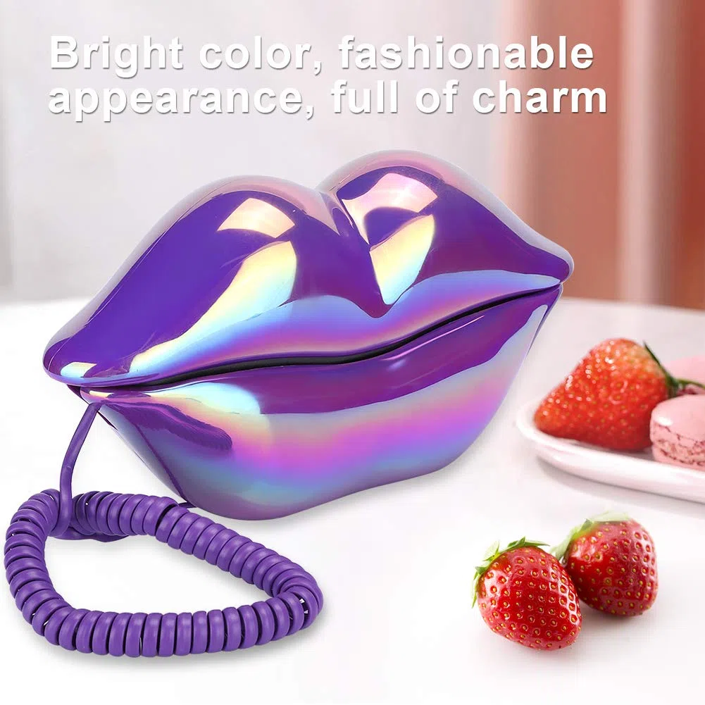 Festnetztelefon zu Hause, Creative Purple Lips Shape Desktop-Festnetz, Elektroplatten-Kabel-Telefone im europäischen Stil, neuartiges tragbares Telefon mit Nummernspeicher für das Home Office