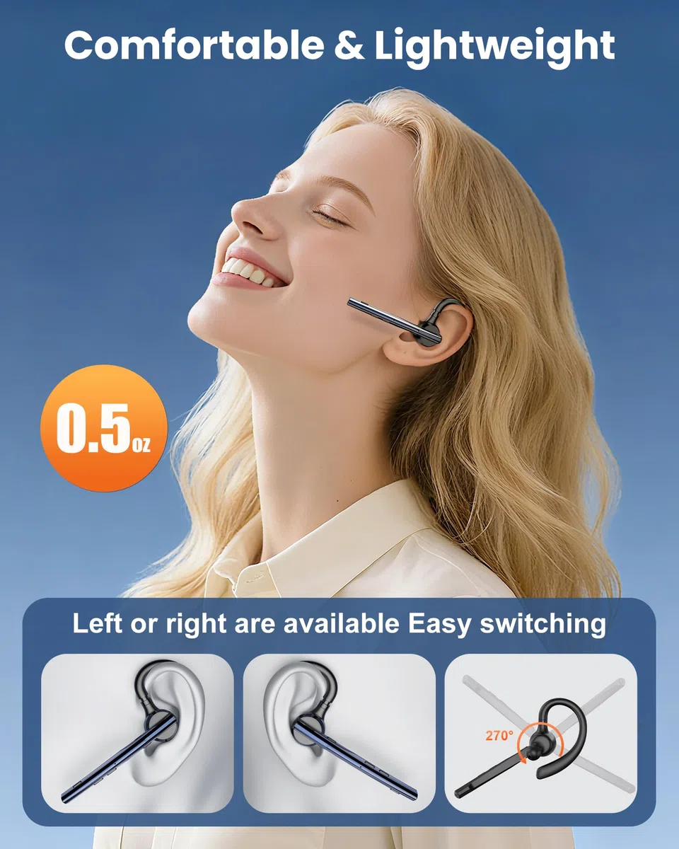 New Bee Bluetooth Headset mit 72h Spielzeit Bluetooth V5.1 Freisprech Headset Handy mit LED Ladecase Freisprecheinrichtung Ohr mit CVC 8.0 und ENC Dual Mikrofon für iPhone/Android/Laptop