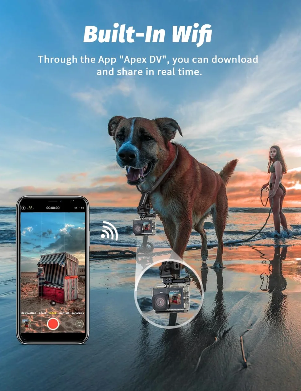 Apexcam X80Pro Action Cam 4K60FPS 64MP Doppelbildschirme EIS Stabilisierung WiFi Sportkamera Unterwasserkamera 40m Wasserdicht 8X Zoom Fernbedienung 2x1350mAh Akkus Zubehör-Set