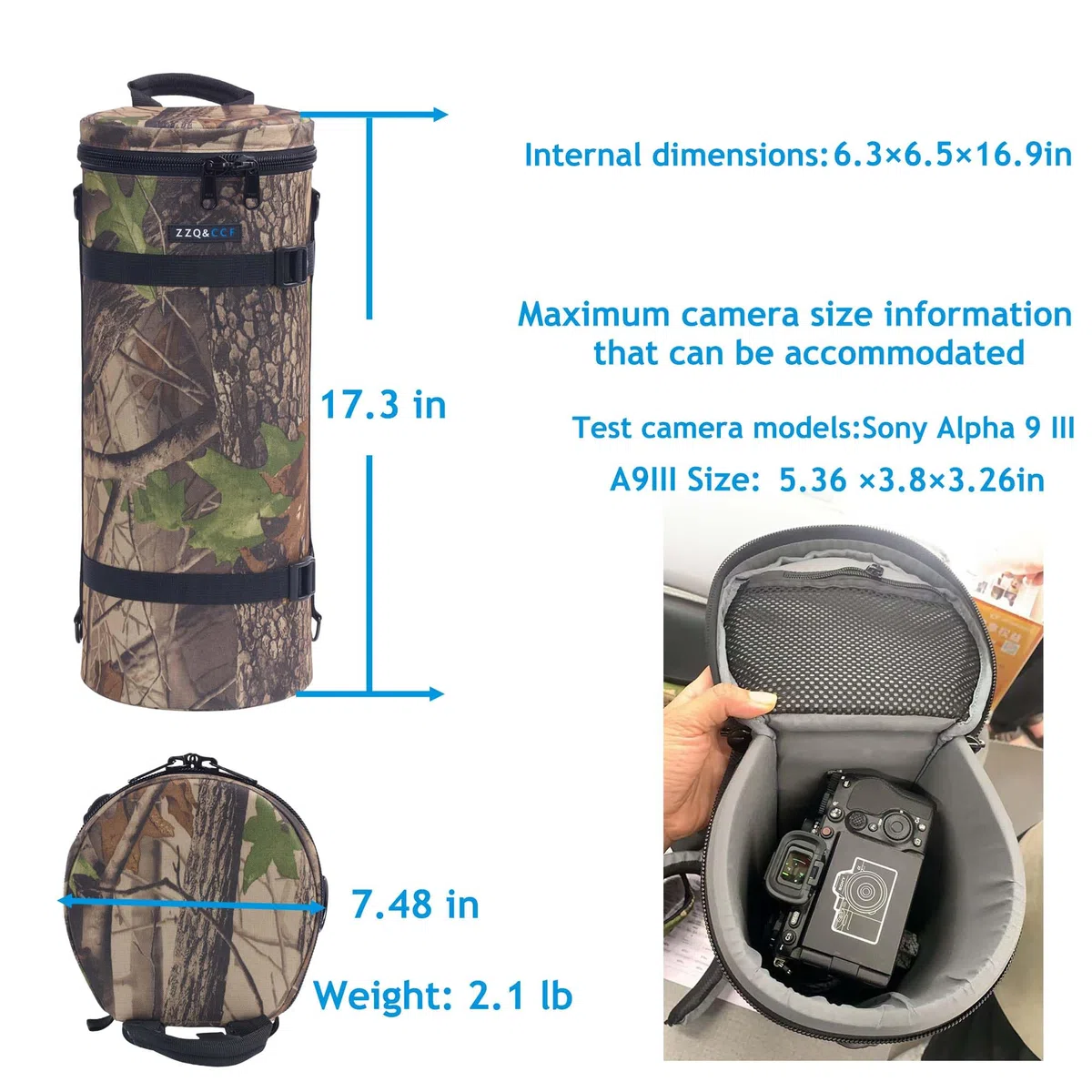ZZQ&CCF Kameralinsen-Tasche für Sony FE 400–800 mm f/6.3–8 G OSS Super-Tele-Zoomobjektiv, wasserabweisende Objektiv-Reise-Schutzhülle mit Schultergurt, stoßfeste Innenseite, #UCP
