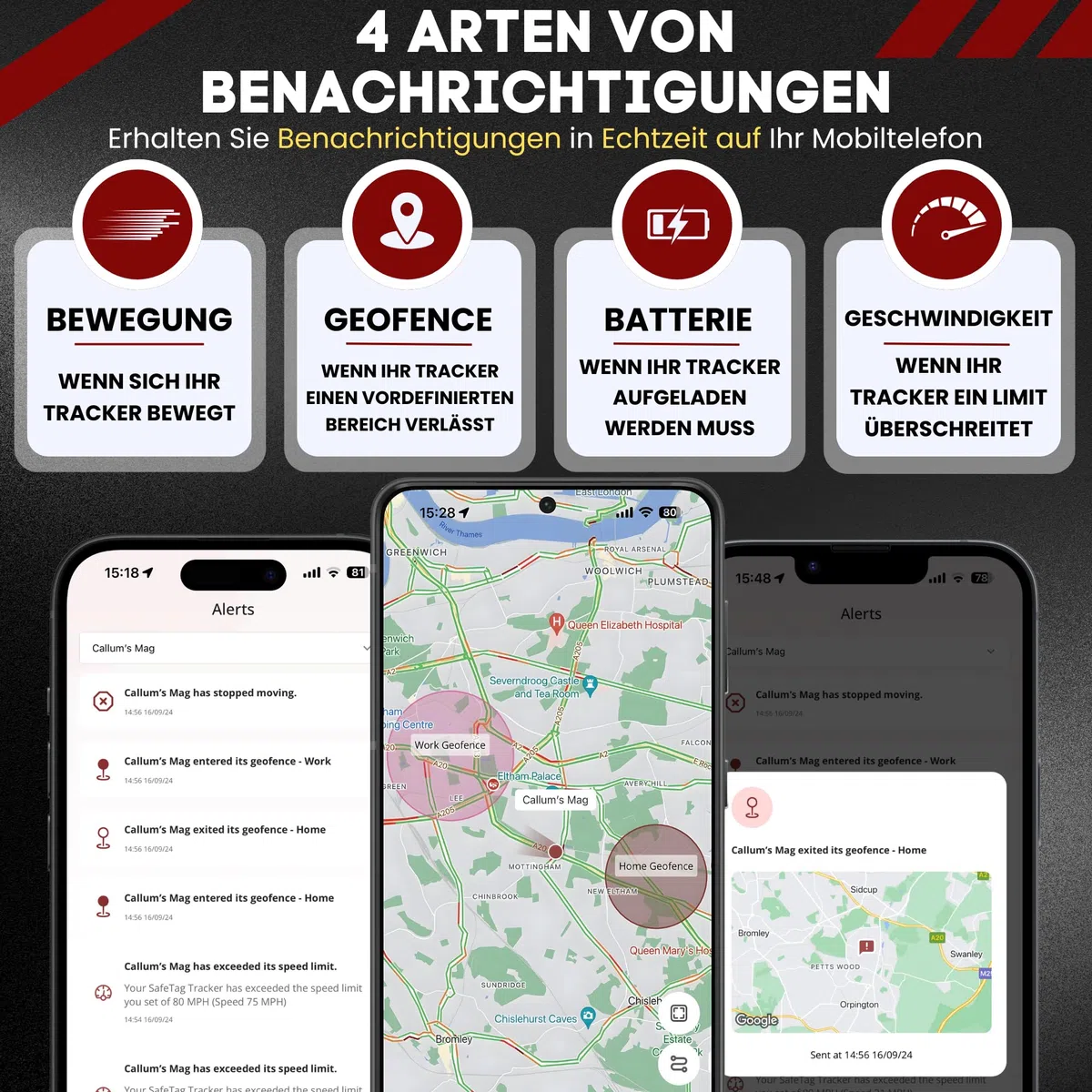 SafeTag Mag 4G – Wiederaufladbarer Magnetischer 4G LTE GPS-Tracker, Auto, Van, Motorrad, Wohnwagen usw. 34–195 Länder, 90 Tage Standby, Echtzeit-Tracking und Benachrichtigungen, 7 Tage kostenlose