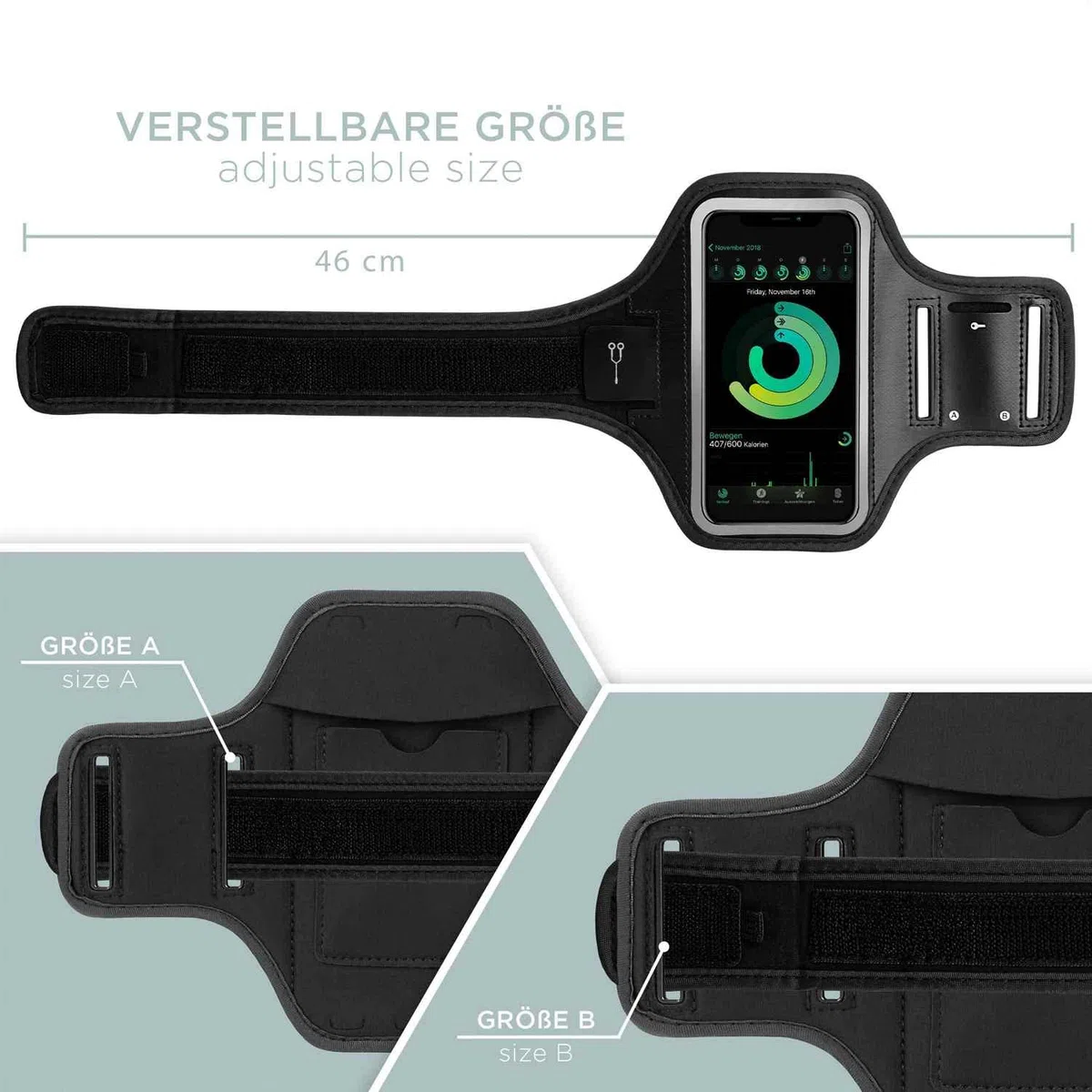 ONEFLOW Workout Case für iPod Touch (5. Generation) Sportarmband zum Joggen mit Touch Fenster, Handy Armband für Sport und Outdoor, Handyhalterung für den Arm, Lauftasche Jogging, Schwarz