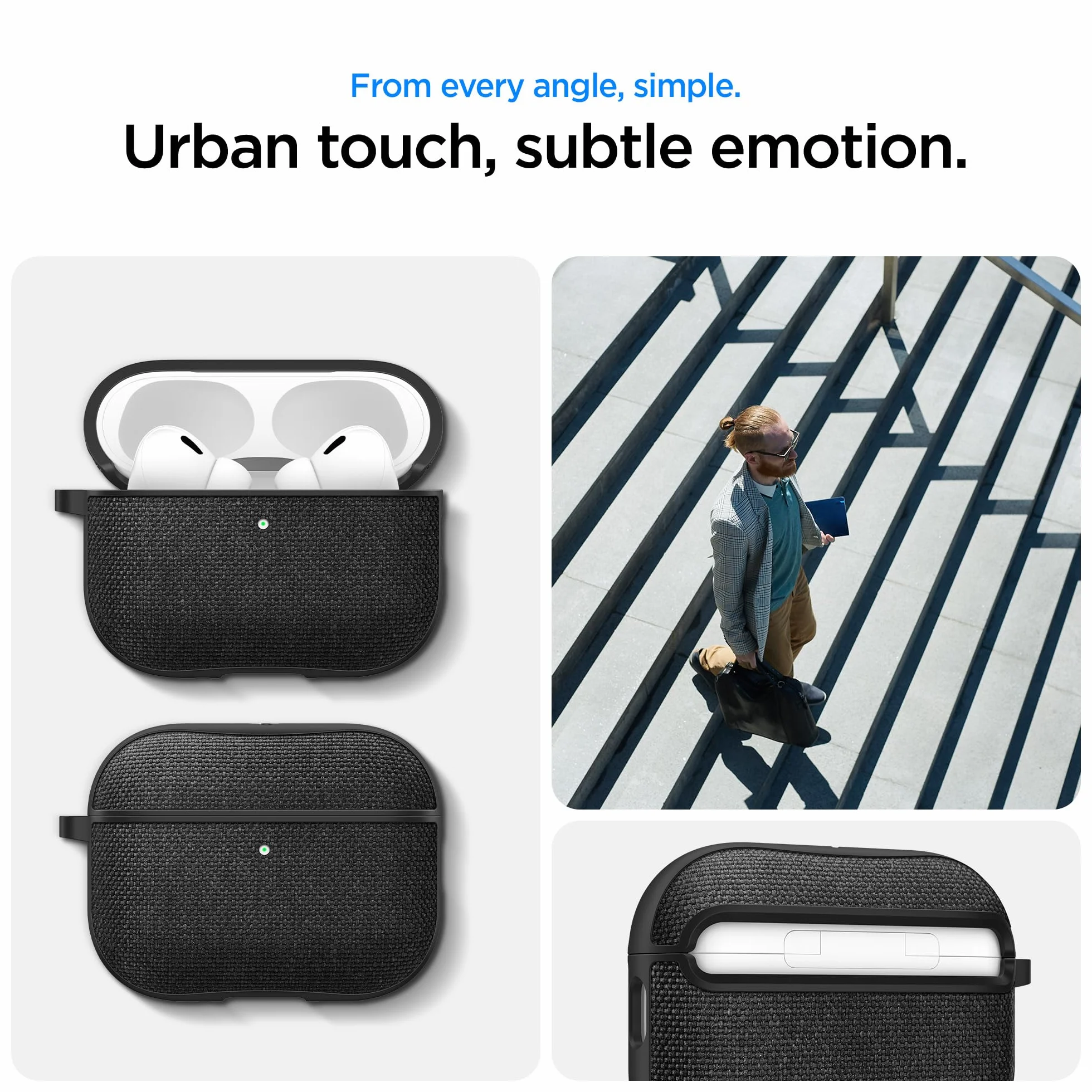 Spigen Urban Fit Hülle für AirPods Pro 3. Generation (2025), Schutzhülle aus Nylon und PC mit Karabiner - Schwarz