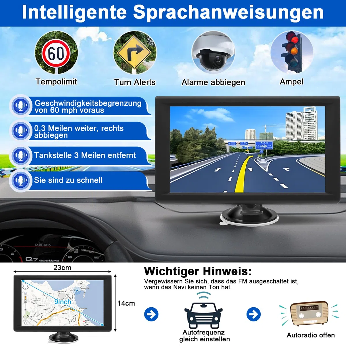 Navigationsgeräte für Auto,9 Zoll,LKW navigationsgeräte-GPS mit Echtzeit-Verkehrsinformationen,mit HD-Display und Sprachsteuerung,europäische Karten,geeignet für PKWs,Wohnmobile und LKWs