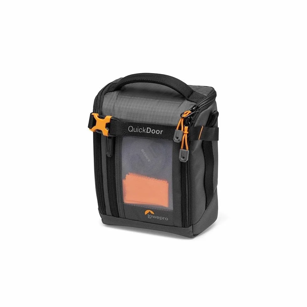 Lowepro GearUp Creator Box Medium II, Spiegellose und DSLR-Kameratasche, Kameratasche mit QuickDoor-Zugang, Hergestellt aus Recyclingmaterial, Orange Gepolsterte Innenfächer, Grau