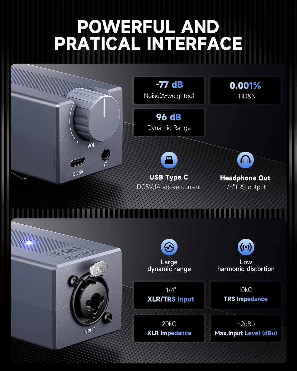 Donner Amplifier Kopfhörer Portable, In-Ear Monitor Kopfhörerverstärker Bühnenverstärker Analog Wandler, Clip-on In-Ear Wiederaufladbarer tragbarer persönlicher