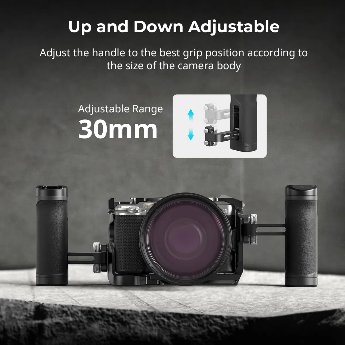SMALLRIG Mini-Seitengriff Side Handle für 1/4"-20 Gewindelöcher, Kamerakäfiggriff, nach Oben und unten verstellbar, ergonomischer Kameragriff mit integriertem Blitzschuh und Gewindeloch – 4755