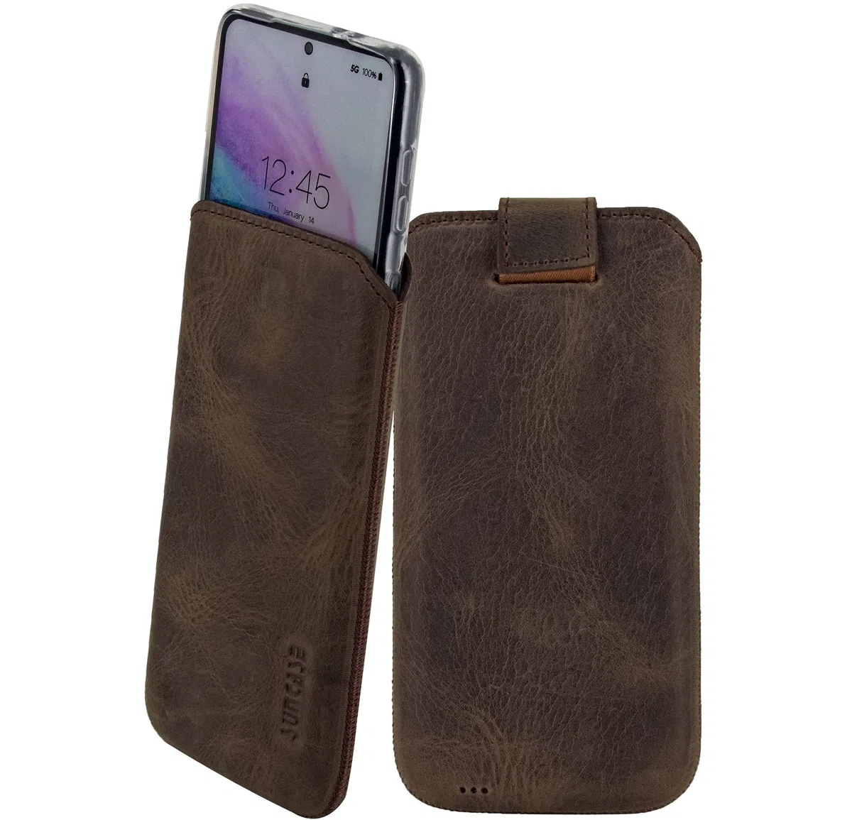 Suncase Etui Tasche kompatibel mit Samsung Galaxy S23 Plus 5G Hülle mit ZUSÄTZLICHER Case/Schale/Bumper Lasche mit Rückzugfunktion Handytasche Ledertasche Schutzhülle in antik-braun