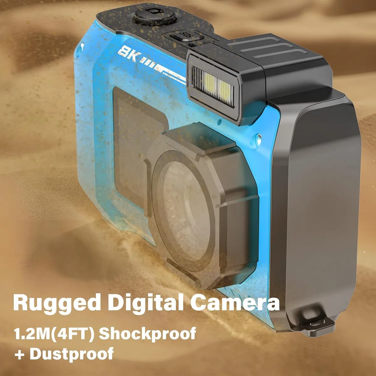 Digitalkamera, YISENCE 8K UHD Robust Wasserdicht Staubdicht Stoßfest Digitalkamera mit 64GB Karte 70MP Autofocus Selfie mit Zwei Bildschirmen 33FT WiFi Unterwasserkamera für Schnorcheln
