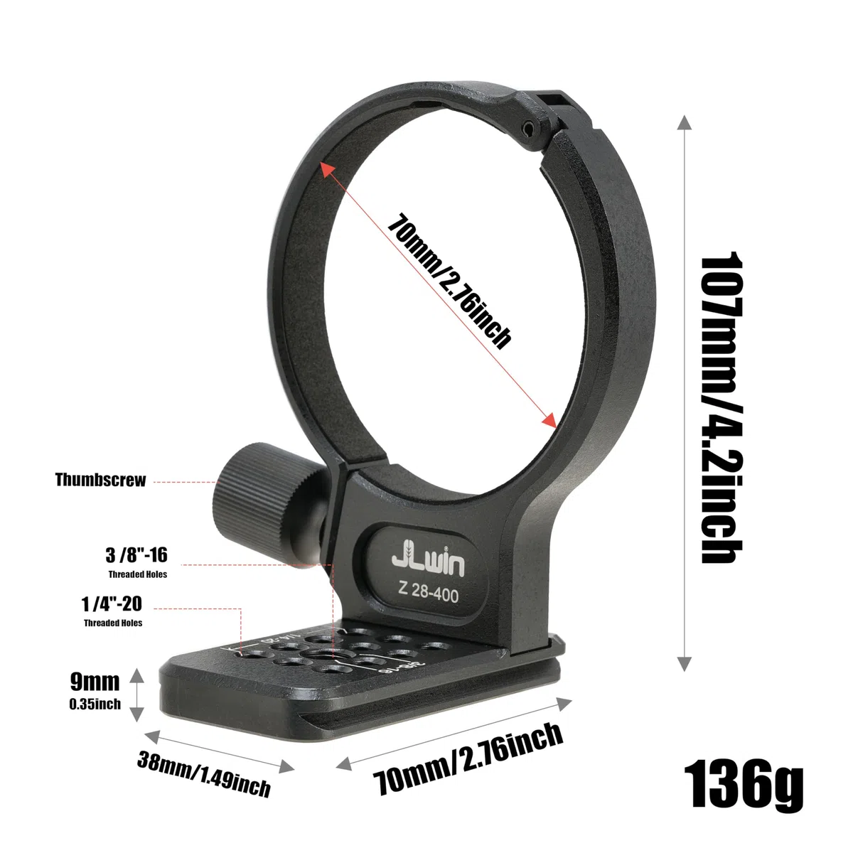 Hersmay 70 mm Metall-Objektivmanschette Stativschelle für NIKKOR Z 28–400 mm f/4–8 VR spiegelloses Objektivstativ, Halsband, Kameralinse, Stativringadapter