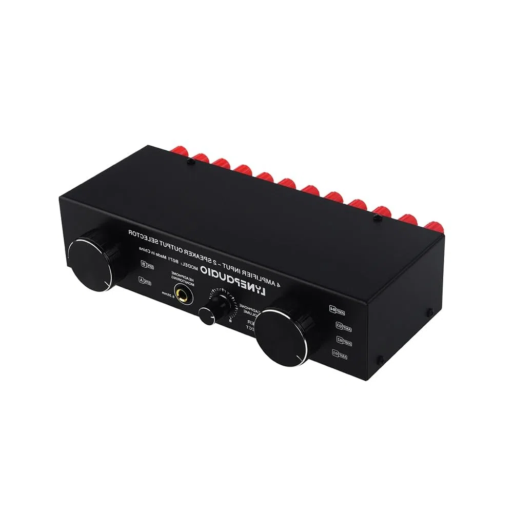 POENVFPO Lautsprecher-Wahlschalter, 4 Eingänge, 2 Ausgänge oder 2 Eingänge, 4 Ausgänge, Verstärker-Umschalter, 300 W Pro Kanal mit Metallgehäuse für Stereo-Kopfhörerausgang