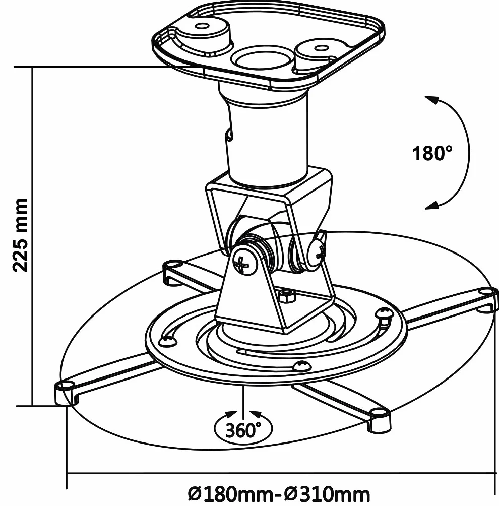 mywall H16-1WL Beamer Deckenhalterung (Tragkraft 15kg Deckenabstand: 22,5 cm)