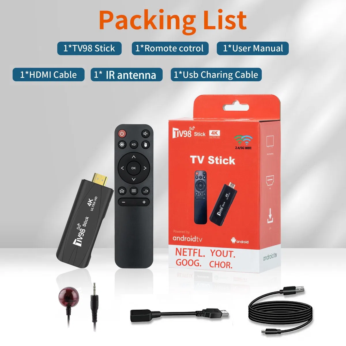 Android TV Stick 2GB+16GB H18 Quad-Core 64bit WiFi6 Dual WiFi 2.4G/5G 4K HDR10+ Ultra USB HD Smart TV Stic (H 2+16)