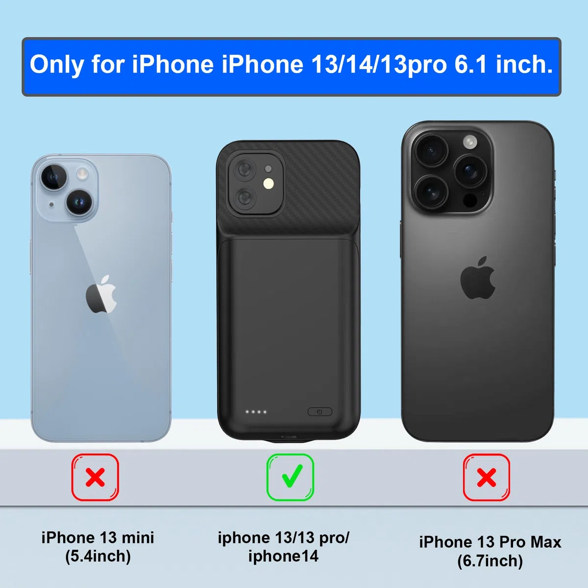 13800mAh Akku Ladehülle für iPhone 13/14/13 Pro 6,1 Zoll mit Displayschutzfolie Schwarz