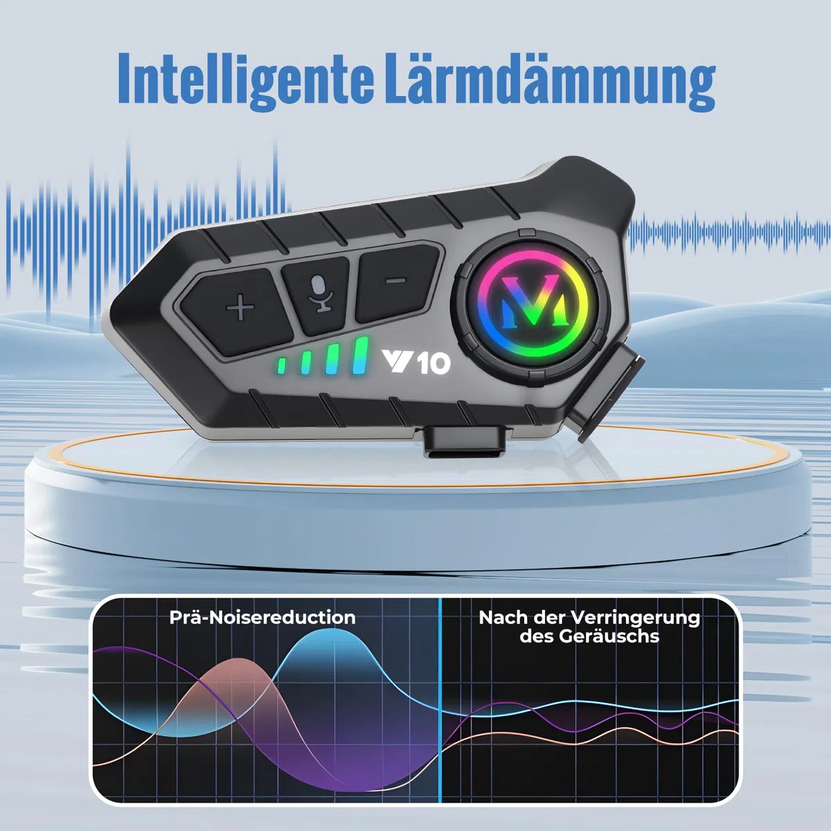 Motorradhelm Bluetooth Headset, Y10 Motorrad Helm Headset mit Sprachassistent, Automatische Beantwortung und Doppelte Geräuschabsparung, für Motorradfahren Skifahren Radfahren