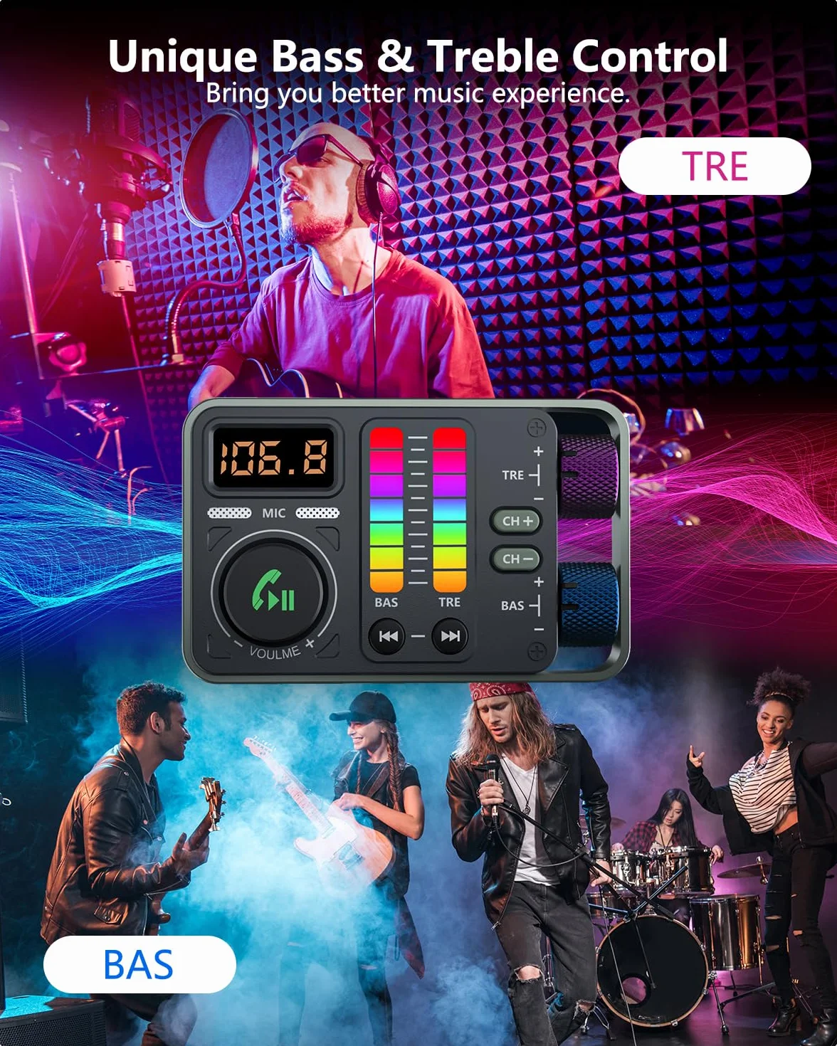 LENCENT Bluetooth 5.3 Auto FM Transmitter, PD20W QC18W Schnelles Autoladegerät, Radio Bluetooth Auto Adapter mit Dual Mics für Freisprecheinrichtung, Siri&Google, U Disk/3.5mm AUX, Hi-Fi Treble & Bass