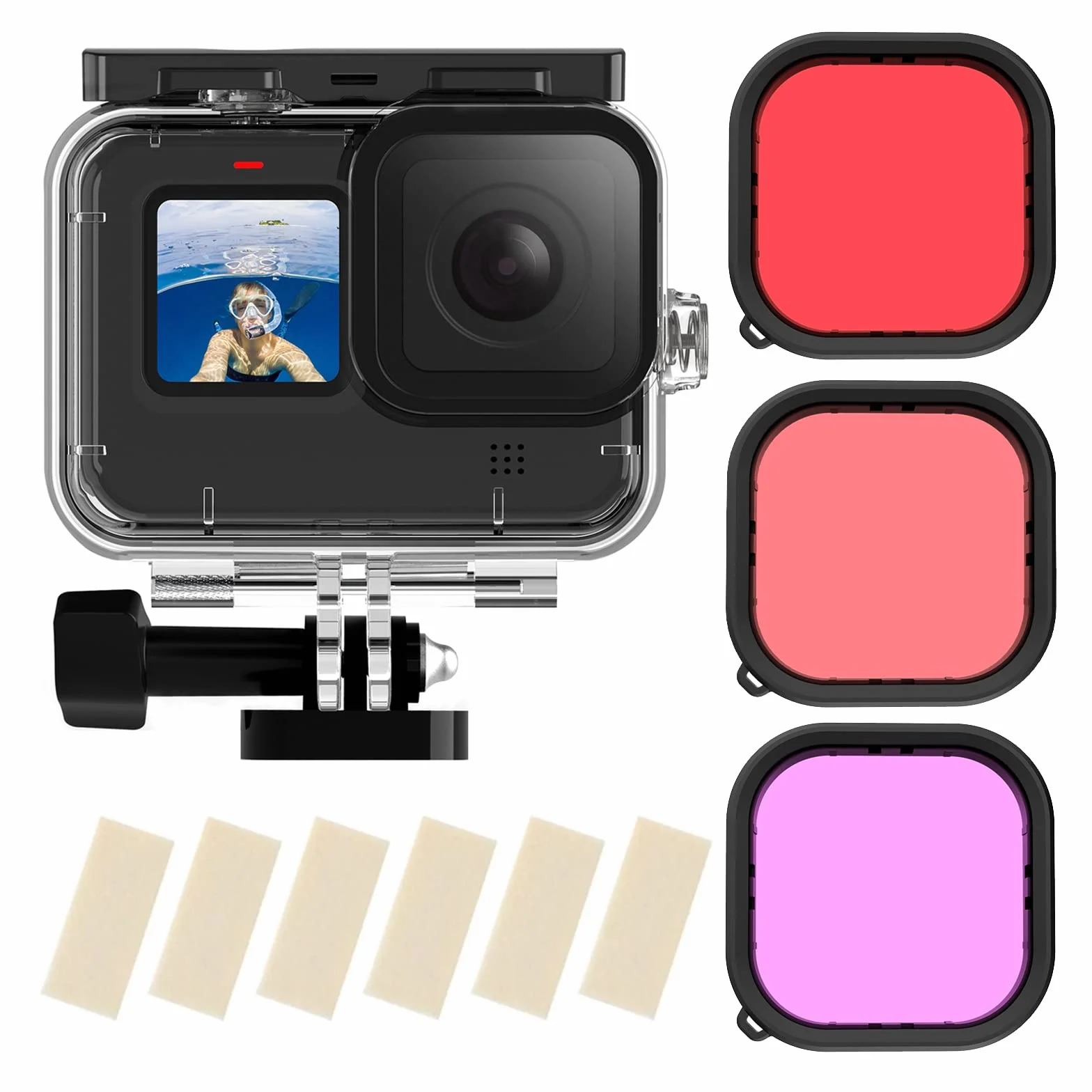 TELESIN Wasserdichtes Gehäuse für GoPro Hero 9, schwarz, 50 m Unterwasser-Unterwasser-Schutzhülle, transparente Schutzhülle mit Schnellverschluss-Halterung für GoPro HERO9 Action-Kamera, Schwarz