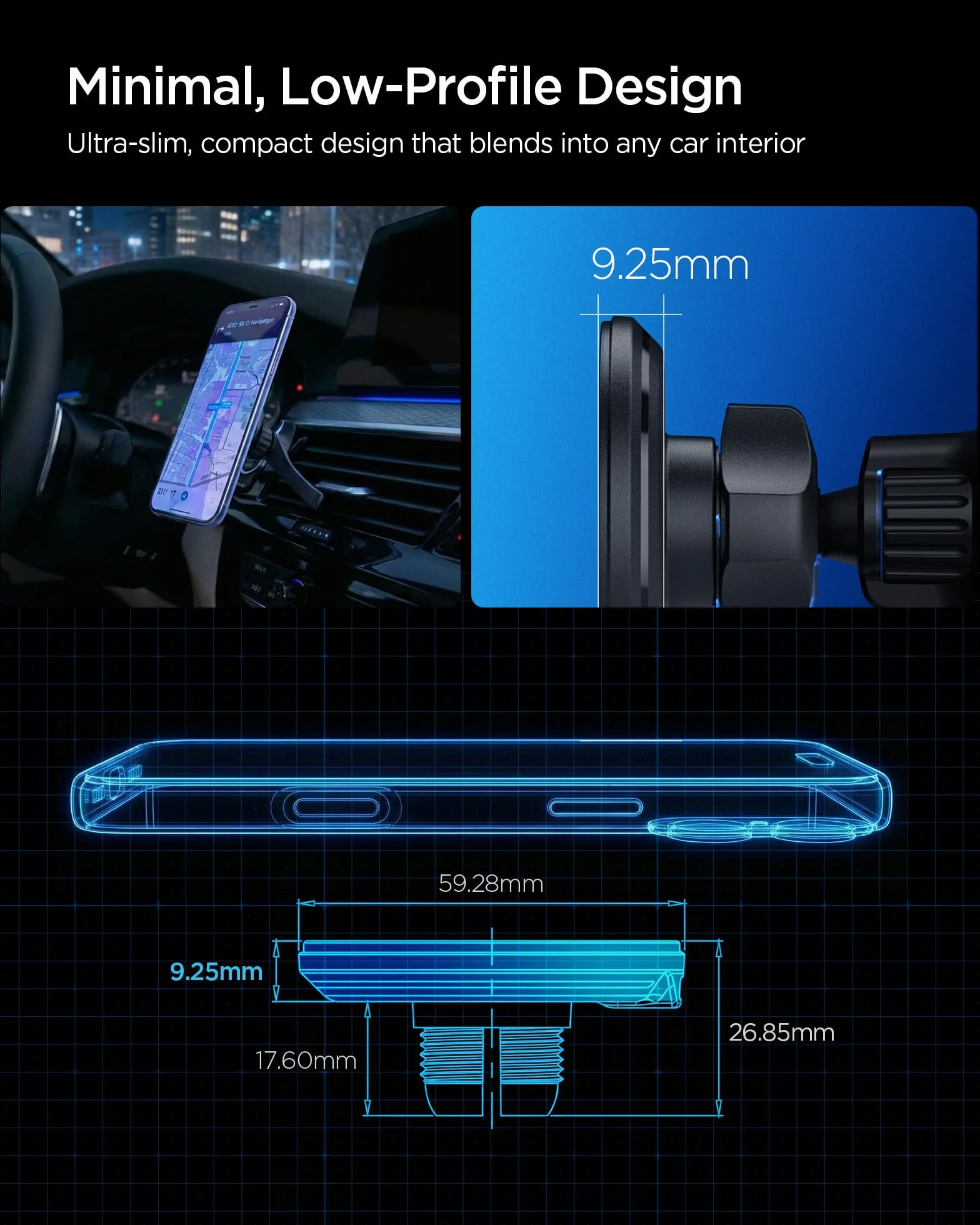 Spigen Essential MagFit Qi2 15W MagSafe Autoladegerät, [inkl. Kabel], LED Kabelloses Autoladegerät, Handyhalter, N52 starker Magnet, Kompatibel mit iPhone 17 16 15 14 13 12 – Lüftung