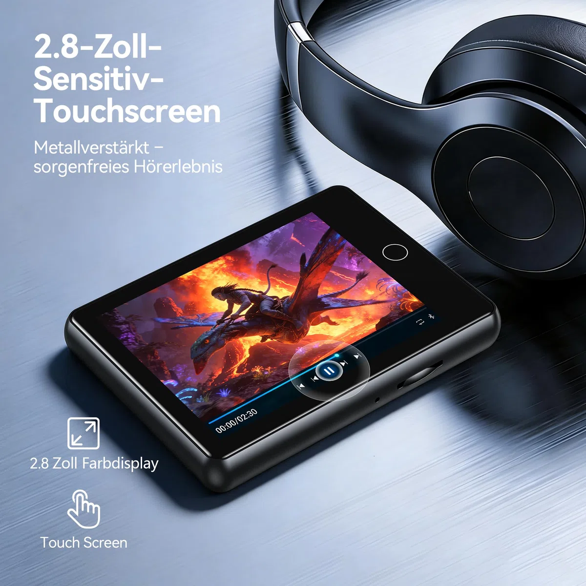 AGPTEK 64 GB MP3 Player Bluetooth 5.3, 2,8 Zoll Full-Touchscreen Musik Player, 60 Stunden Tragbarer HiFi Kinder MP3-Player mit Lautsprecher, FM-Radio, E-Book, Unterstützung bis zu 128 GB, Schwarz