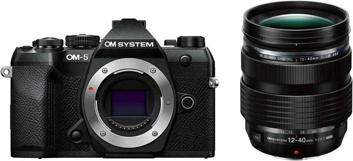 OM SYSTEM OM-5 Mark II MFT-Kamera mit M.Zuiko ED 12-40 mm F2.8 PRO II, 20 MP, IP53 Wetterschutz, 5-Achsen-Bildstabilisierung, 50 MP High-Res Shot, Schwarz