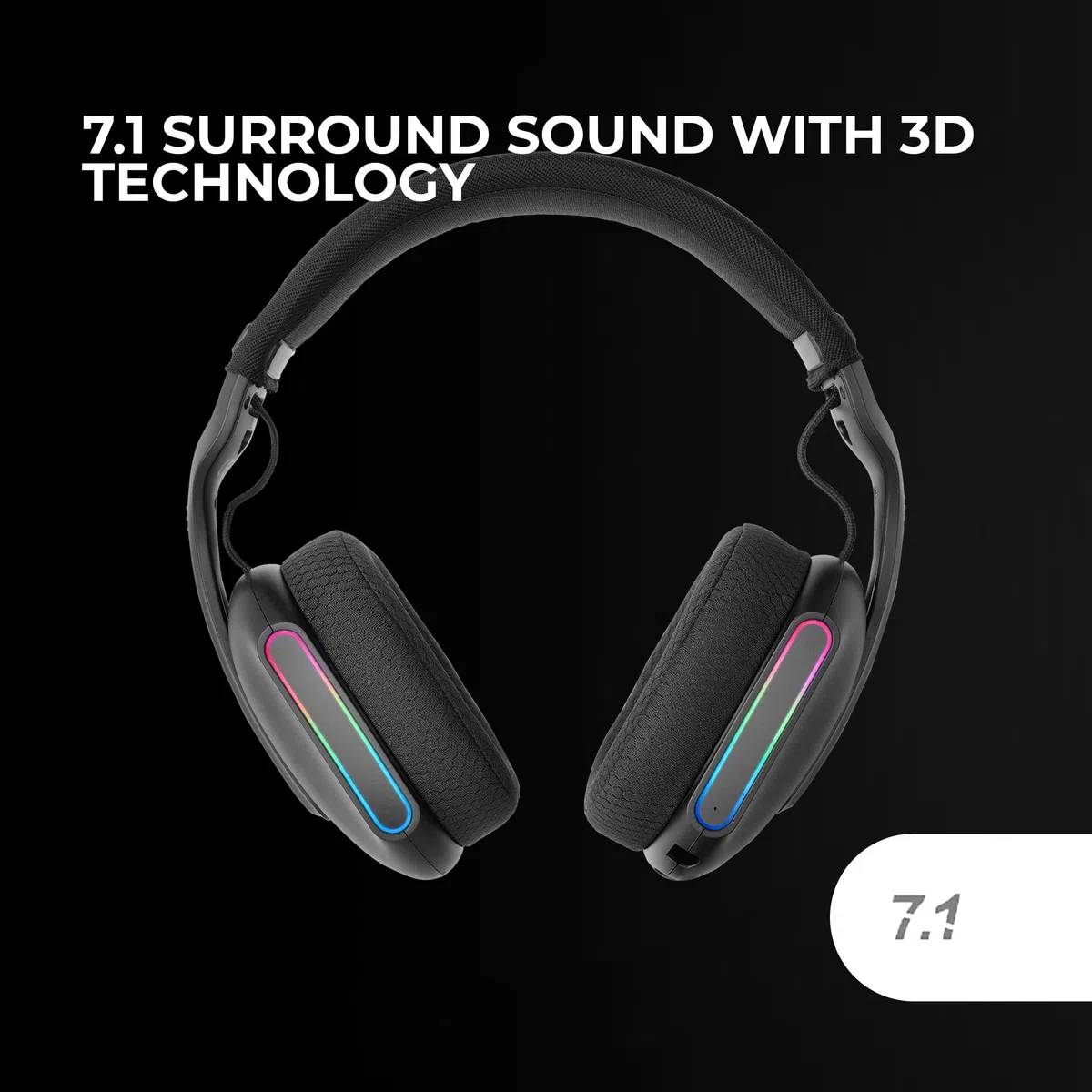 Mars Gaming MHW-PRO, Kabelloses Gaming-Headset ARGB Flow, 3D Surround Sound 7.1, Bluetooth 5.3 + 2.4GHz + 3,5-mm-Klinke, Ultraleichtes Ergonomisches Design, Duales Mikrofon, Multiplattform, Schwarz