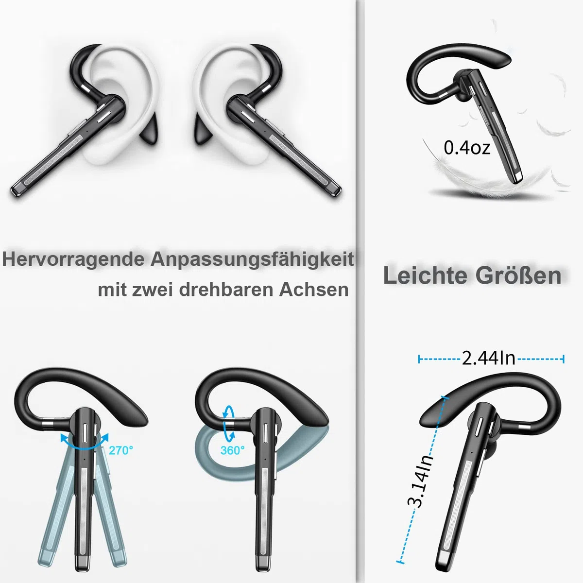 Bluetooth Headset mit Mikrofon, V5.4 In Ear Freisprech Handy Kabellos Kopfhörer mit LED Ladebox für Autofahren/Business/Büro, IPX7 Wasserdicht, Kompatibel mit iPhone Android Smartphones und Tablets