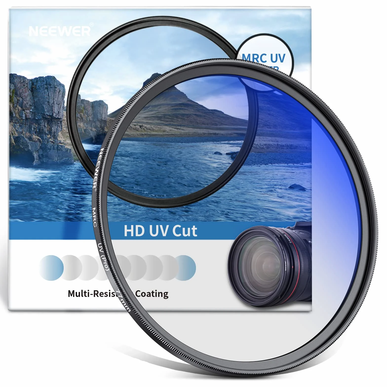 NEEWER 77mm MRC UV Filter, Schutzfilter mit 30 Schichten Multiresistente Nanobeschichtungen/HD Optisches Glas/Wasserabweisend/Kratzfest/Aluminiumlegierung Ultra Slim Rahmen/Ultraviolettfilter