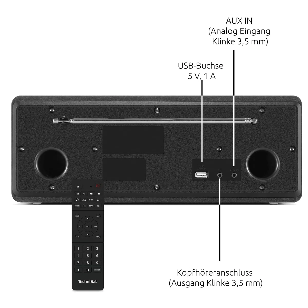 TechniSat DIGITRADIO 372 CD BT - Stereo Digitalradio, Kompaktanlage mit DAB+, UKW, CD-Player, Bluetooth, Farbdisplay, USB, AUX, Kopfhöreranschluss, Wecker, 10 Watt, Fernbedienung - Schwarz
