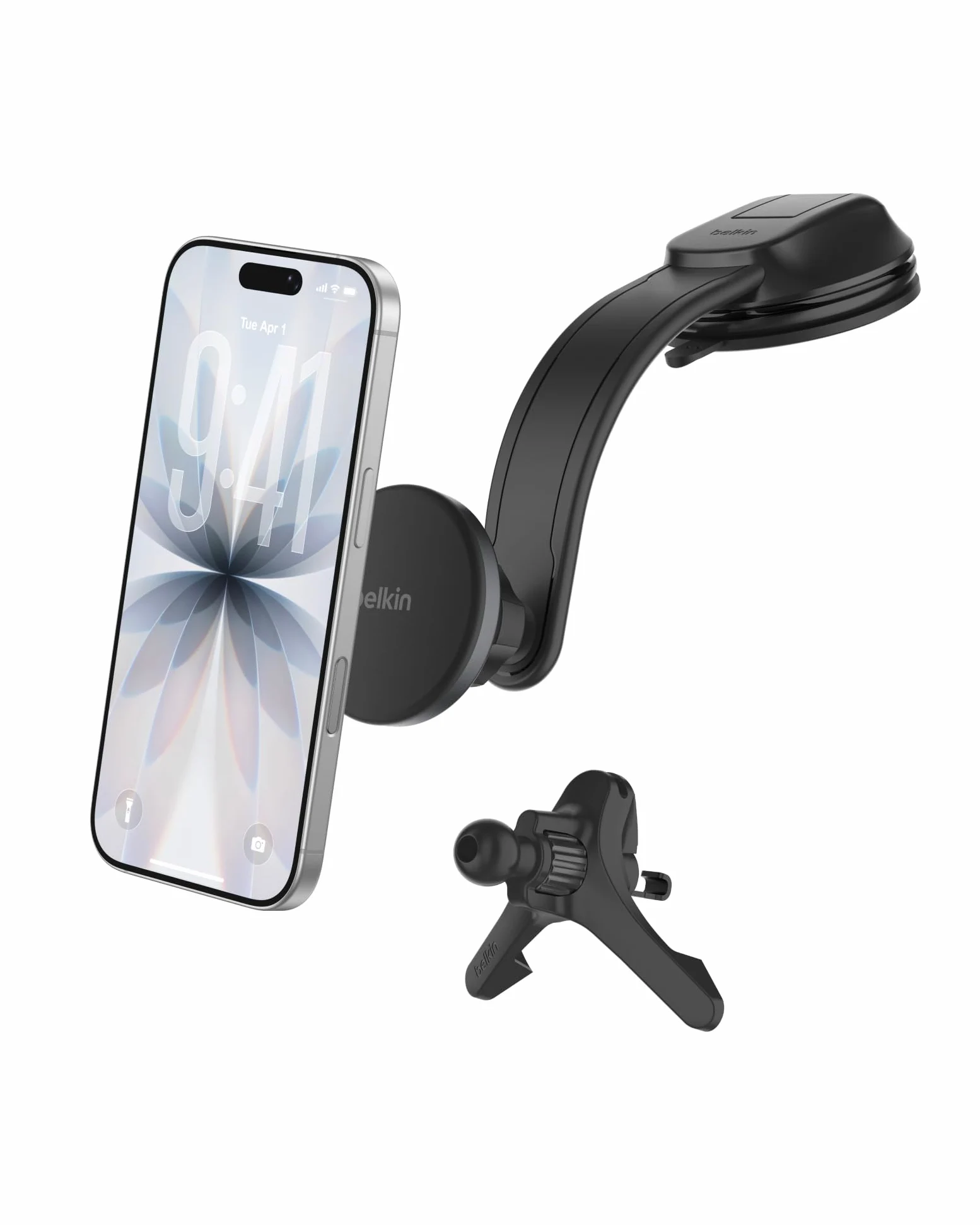 Belkin Kfz Ladegerät Kabellos, Handy Autohalterung mit Ladefunktion, MagSafe Kompatibel, USB-C-Kabel, Induktive Ladestation Auto für iPhone 17, Galaxy S25, Pixelsnap usw., Qi2 Schnellladen – Schwarz