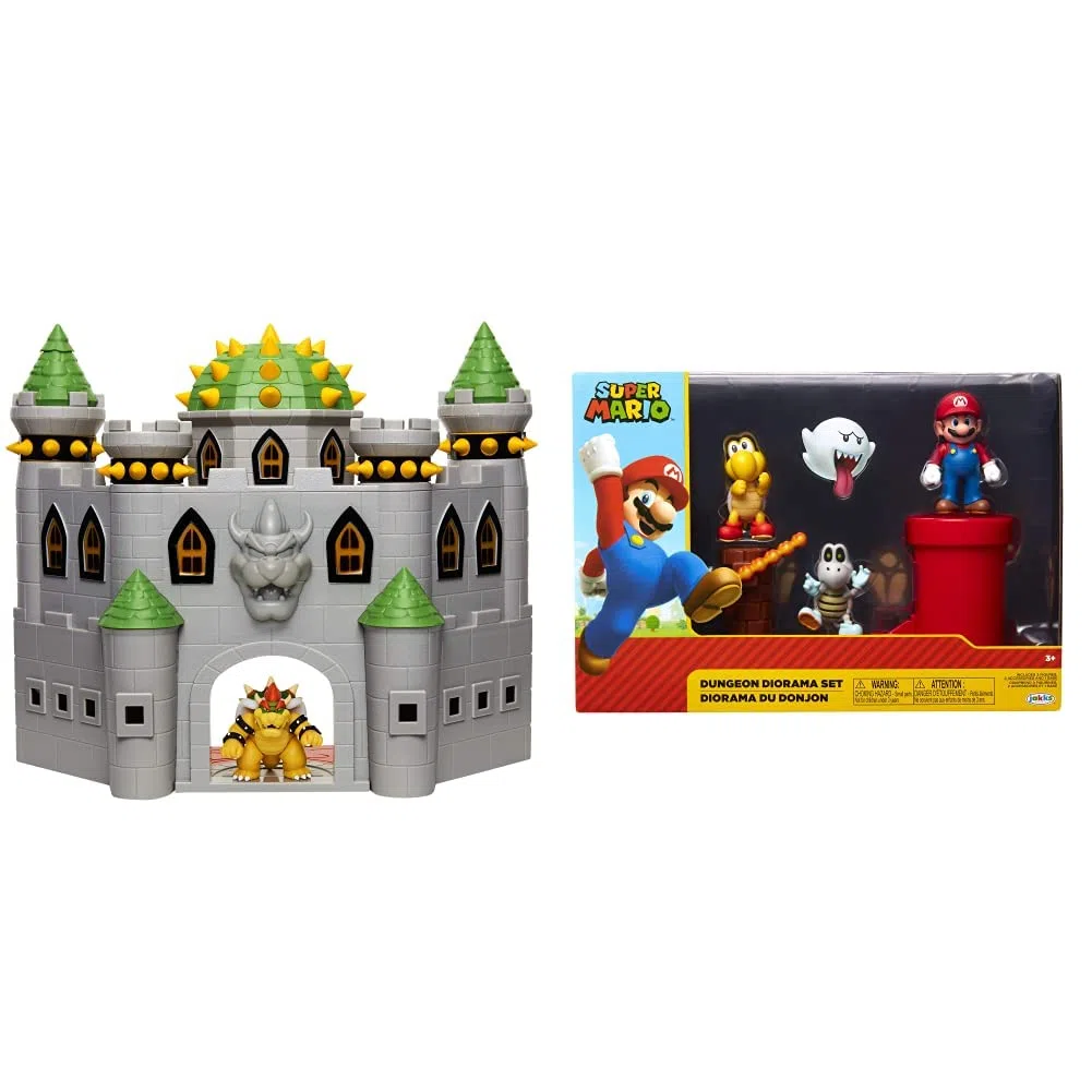 Jakks Pacific - JPA40020 - Nintendo Super Mario großes Spielset - Bowser´s Schloss - inkl. 6cm Bowser Figur & 85989 Dungeon Diorama Set, 6 cm Super Mario - Set de Figuras Mundo Dungeon Bunt
