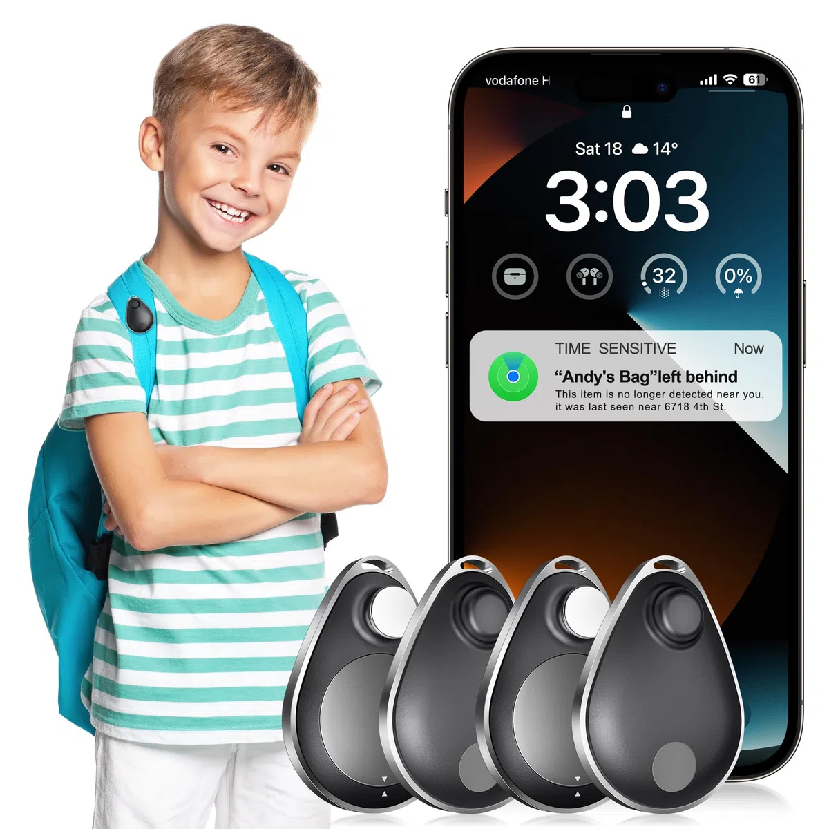 Utag GPS-Tracker für Kinder, 4 Stück, Sicherheitsetikett, funktioniert mit Apple Find My (nur iOS), verlorener Modus, MFi zertifiziertes Anti-Entfernungsgerät