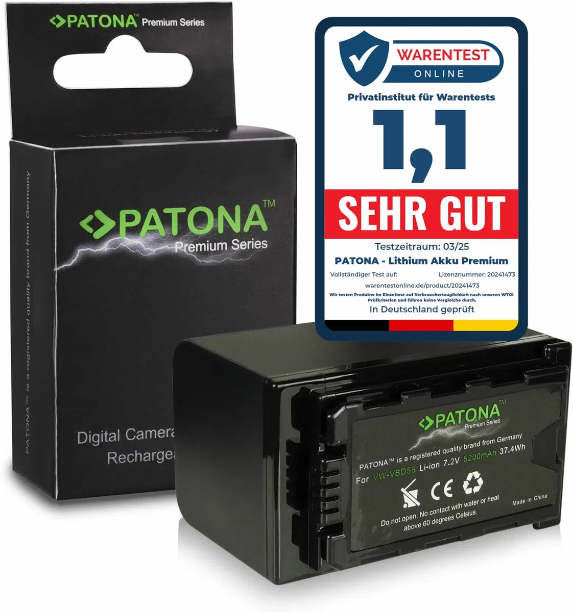 PATONA Premium VW-VBD58 Akku 5200mAh – Ersatz für Panasonic VW-VBD58, VW-VBD29, VW-VBD78, AG-VBR59, AG-VBR89, CGA-D54 – für AG-AC8, AC30, CX350, DVX200, UX180, HC-X1, X1000, MDH2 – für Lange Drehs