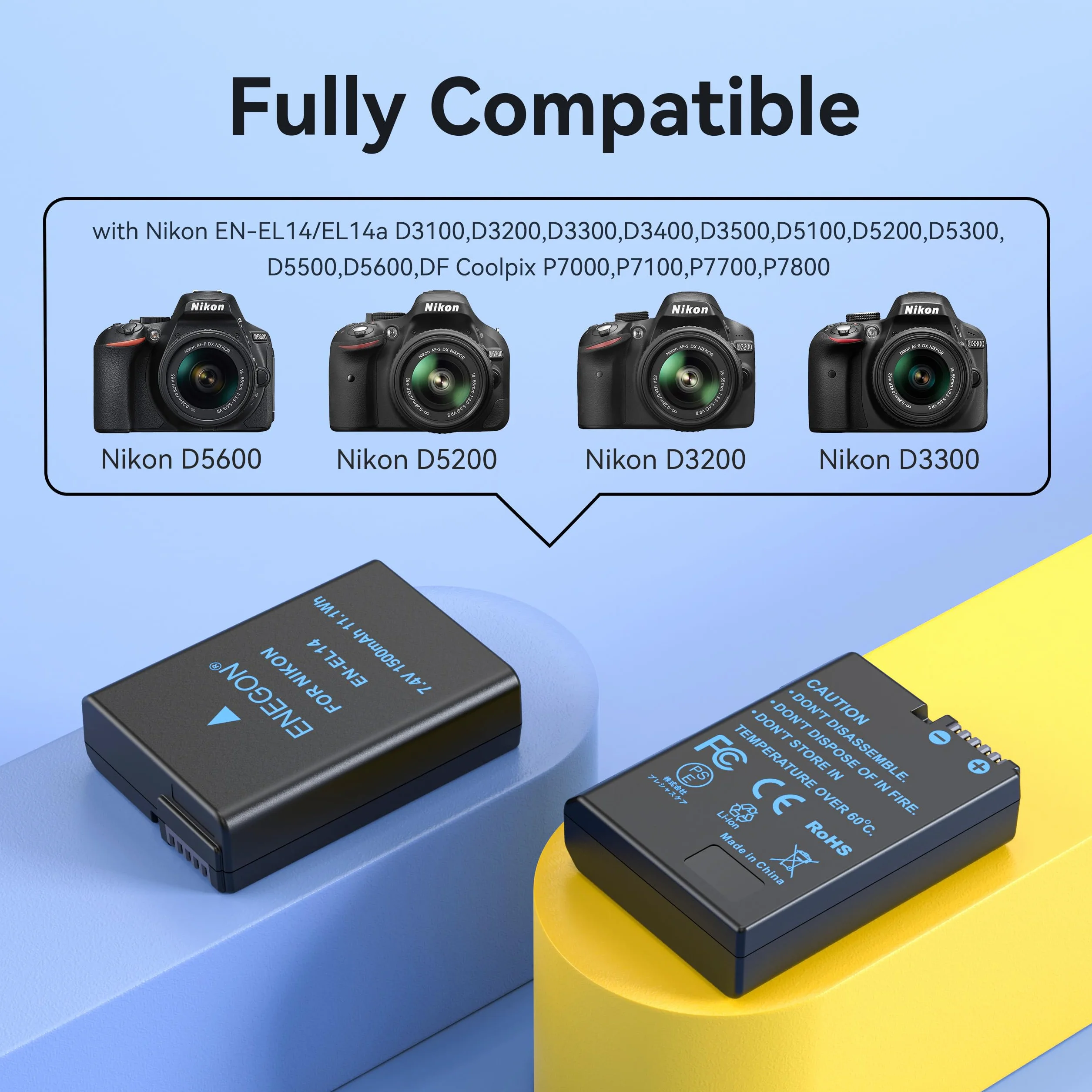 ENEGON EN-EL14/EL14a Ersatzakku (2 Stück) und Smart LED Dual USB Ladegerät für Nikon DSLR D3100, D3200, D3300, D3400, D3500, D5100, D5200, D5300, D5500, D5600, DF Coolpix P7000, P7100, P7700, P7800