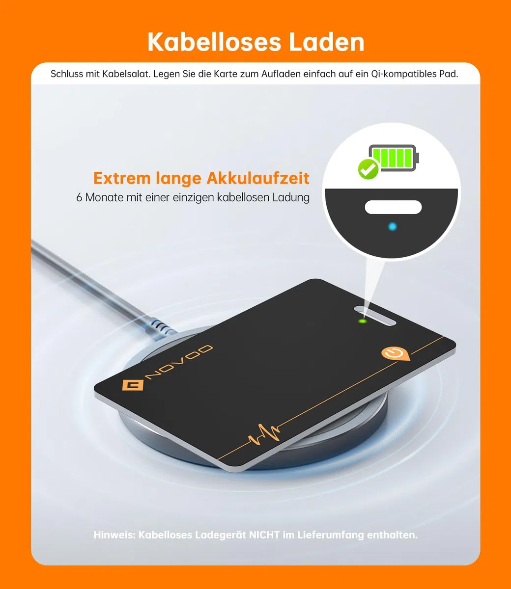 NOVOO Wiederaufladbarer Tracker 2er Pack Air Tag Karte Slim kompatibel mit Apple Find My (nur iOS),Bluetooth SmartTag Item Finder, IP68 wasserdicht,Dünne Geldbörsenfinder für Reisekoffer/Geldbeutel