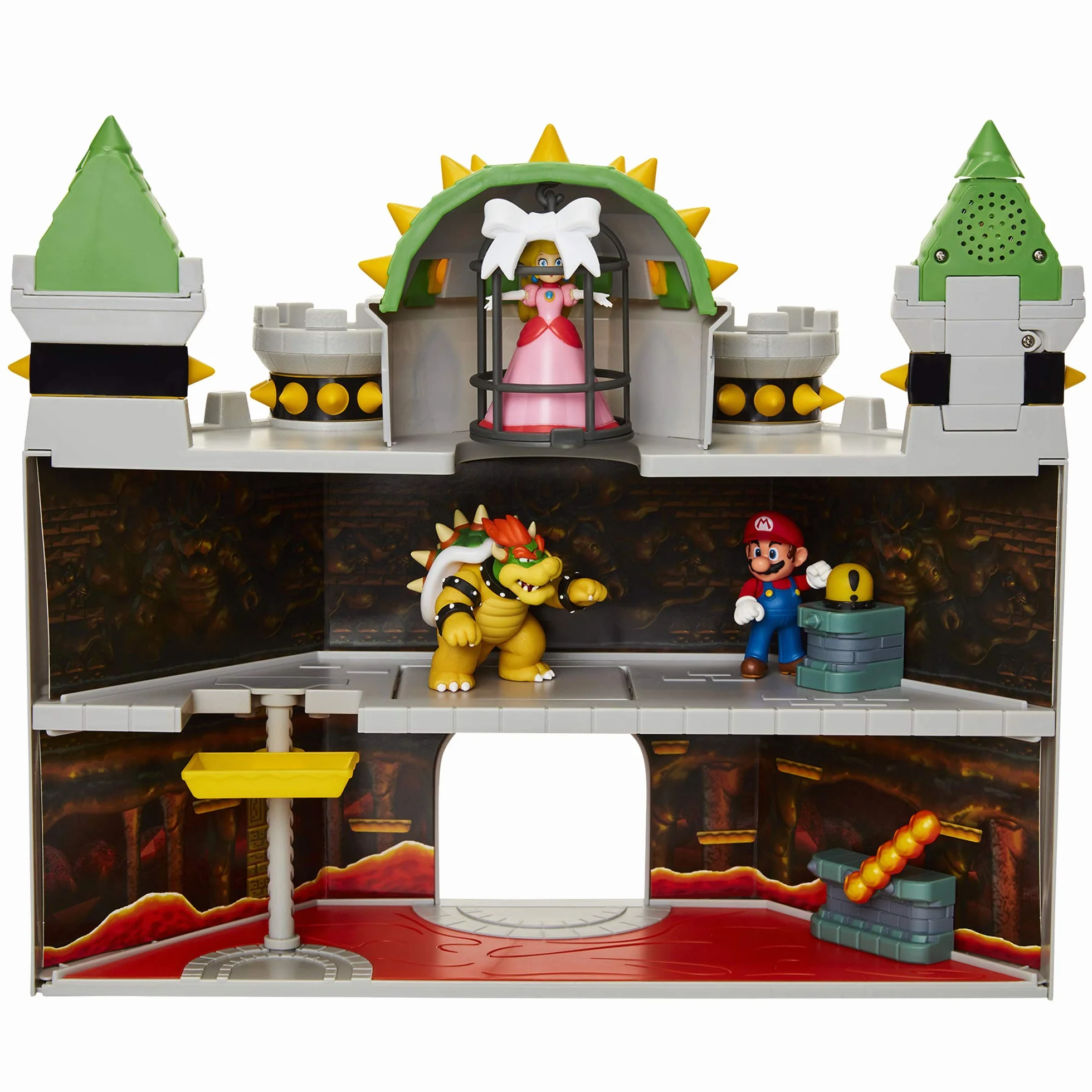 Jakks Pacific Nintendo Super Mario Deluxe Bowser's Castle-Spielset mit 6 cm großer, exklusiver, beweglicher Bowser-Actionfigur, interaktives Spielset mit authentischen In-Game-Sounds