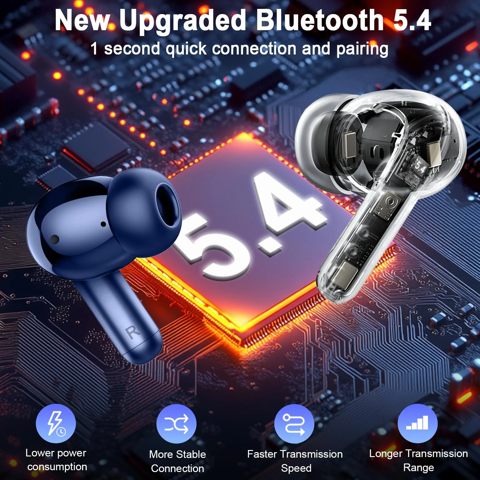 Kopfhörer Kabellos Bluetooth 5.4, Bluetooth Kopfhörer In Ear 2024 Kabellose Kopfhörer Tiefer Bass, ENC Noise Cancelling Mic Wireless Earbuds 36Std Wireless Ohrhörer, IP7 Wasserdicht/USB-C/LED-Anzeige