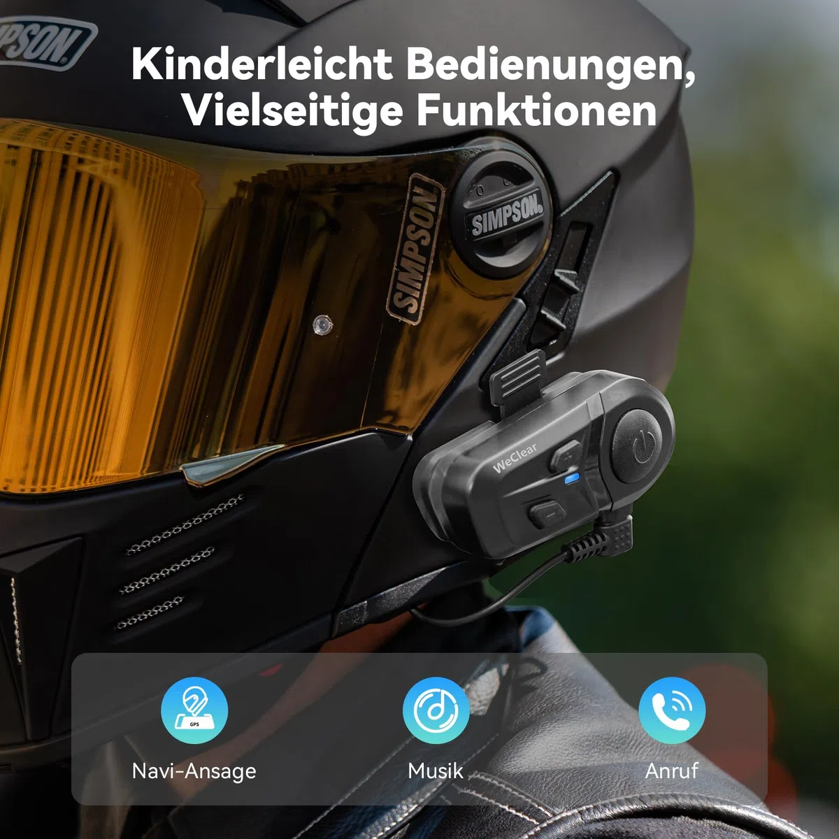 L1 Motorradhelm Headset, Helm Bluetooth Kopfhörer mit Sprachassistent, Geräuschunterdrückung Bluetooth-Headset, 40mm HiFi Lautsprecher, IP67 Wasserdicht