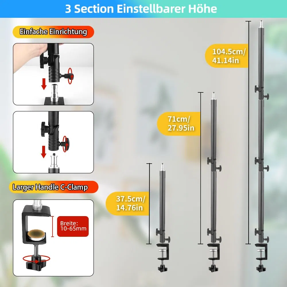 MS05 Kamera Tischstativ Overhead Stativ mit 1/4" Kugelkopf, Klemmstativ Flexibel Gelenkarm Tisch Halterung für Kamera, Ringlicht, Webcam, Projektor, Max. Belastung 3 kg