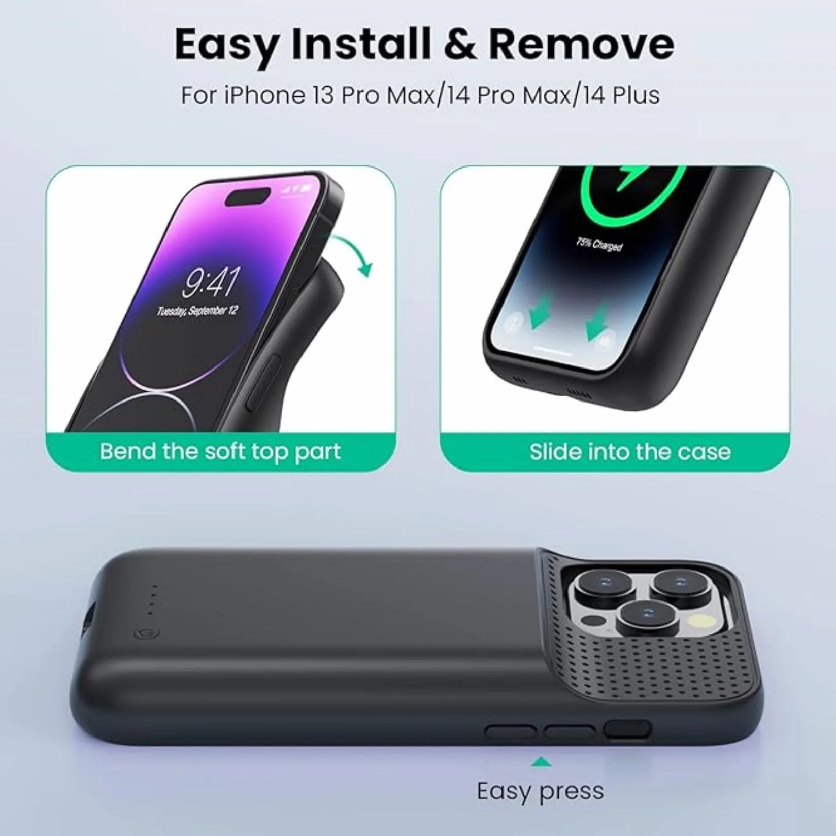 Akkuhülle für iPhone 14 Plus/14 Pro Max/13 Pro Max, 8600mAh Smart Battery Case Zusatzakku Ladehülle, Abnehmbare Tragbare Handyhülle Akku, Powerbank Hülle für iPhone 13Promax/14Plus/14Promax 6,7 Zoll