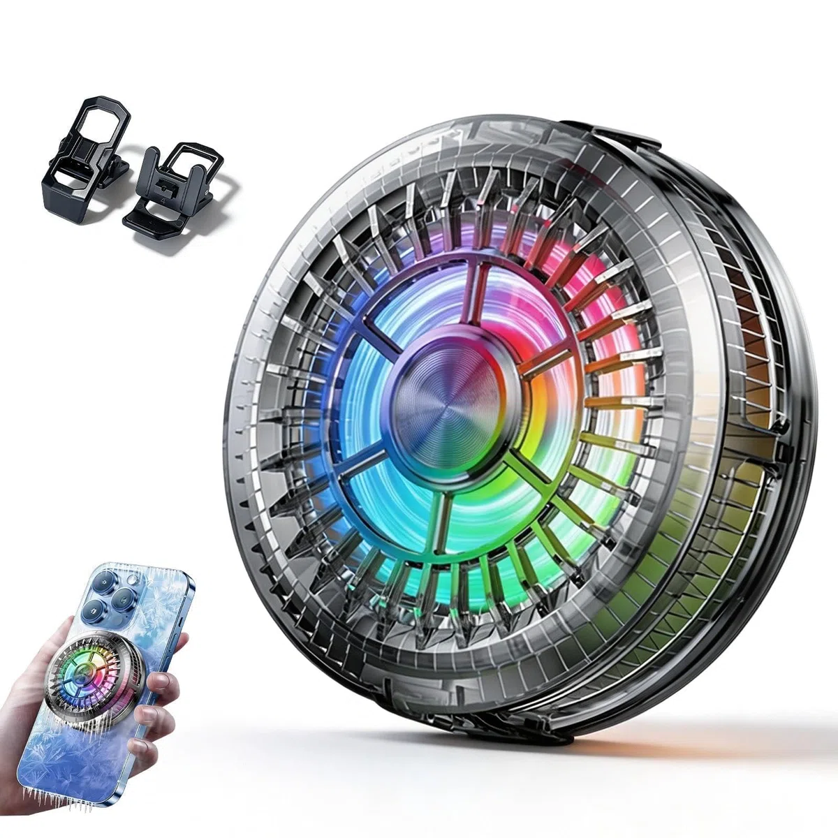 Magnetischer Handy Kühler 15W, Handy-Kühler mit LED Licht, Magnet & Clip Design, 4800–5500 RPM, Ultra Leise Kühlung für 4–7.5 Zoll Smartphones, Universell Kompatibel, Für Gaming & Live Streaming