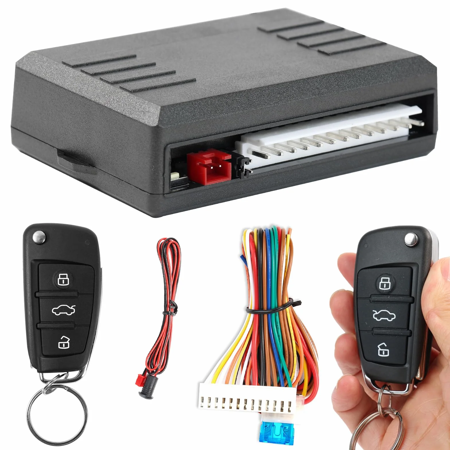 XUKEY Auto Zentralverriegelung Universal Keyless Go Nachrüsten Schlüsselloses Zugangssystem Auto Türschloss Keyless Entry System mit 2 Fernbedienung Kit