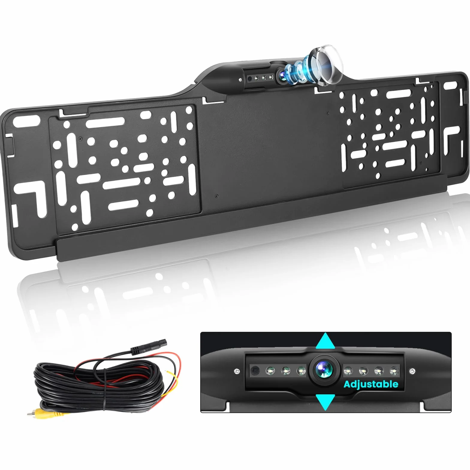 Kennzeichenrahmen EU Rückfahrkamera 7LED Wasserdicht Nachtsicht Weitwinkel Full HD 1080P Einstellbarer Winkel