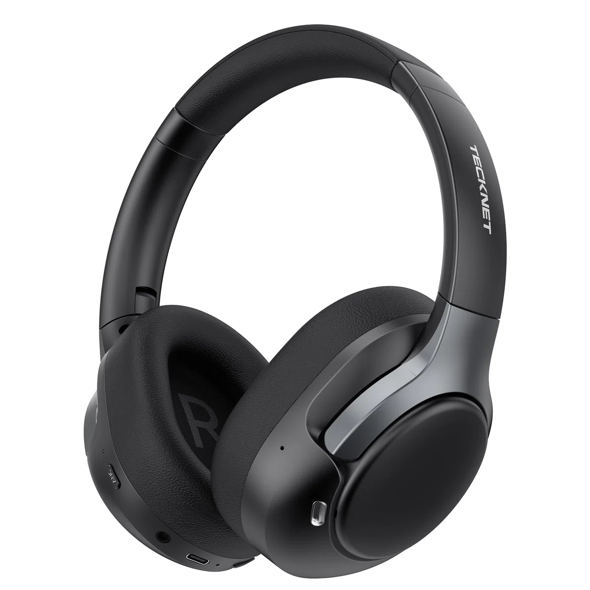 TECKNET Over Ear Kopfhörer Bluetooth mit Hybrid Active Noise Cancelling, Kabellose Bluetooth 6.0 Kopfhörer, 70 Std. Wiedergabezeit, 6 EQ-Modi, 3,5-mm-Audiokabel für Zuhause, Reisen und Büro, Schwarz