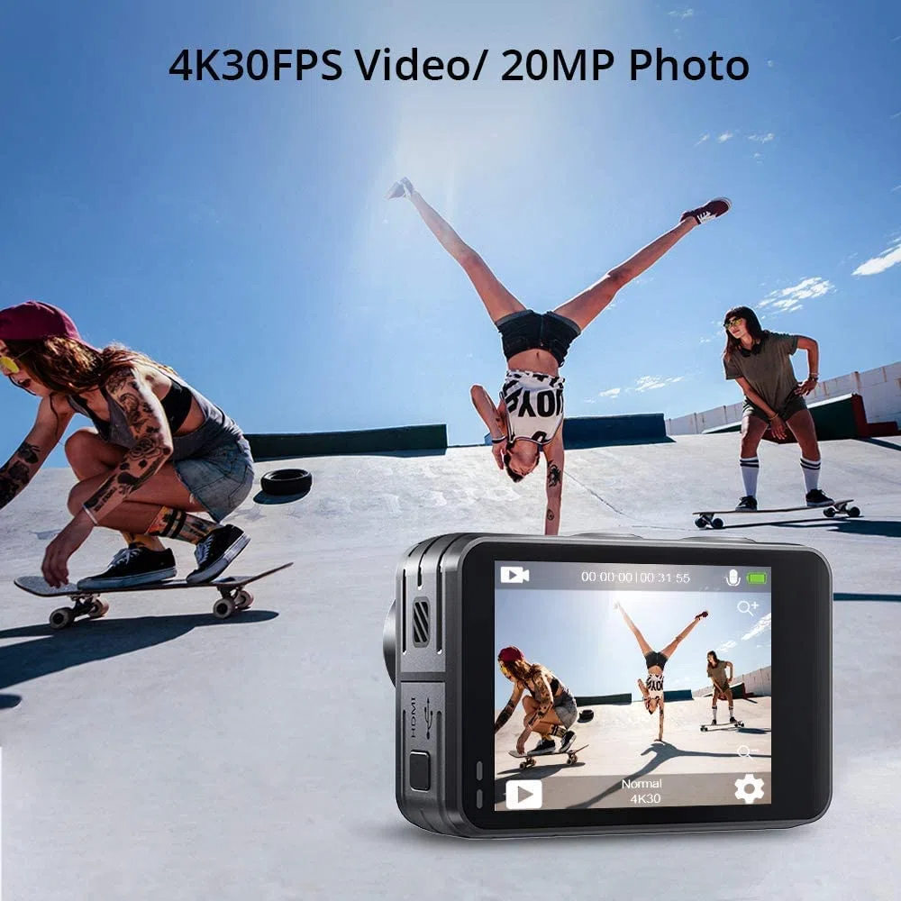 AKASO Brave 7 LE Action Cam 4K 20MP IPX7 Wasserdicht EIS 2.0 Dual Screen 40m WiFi