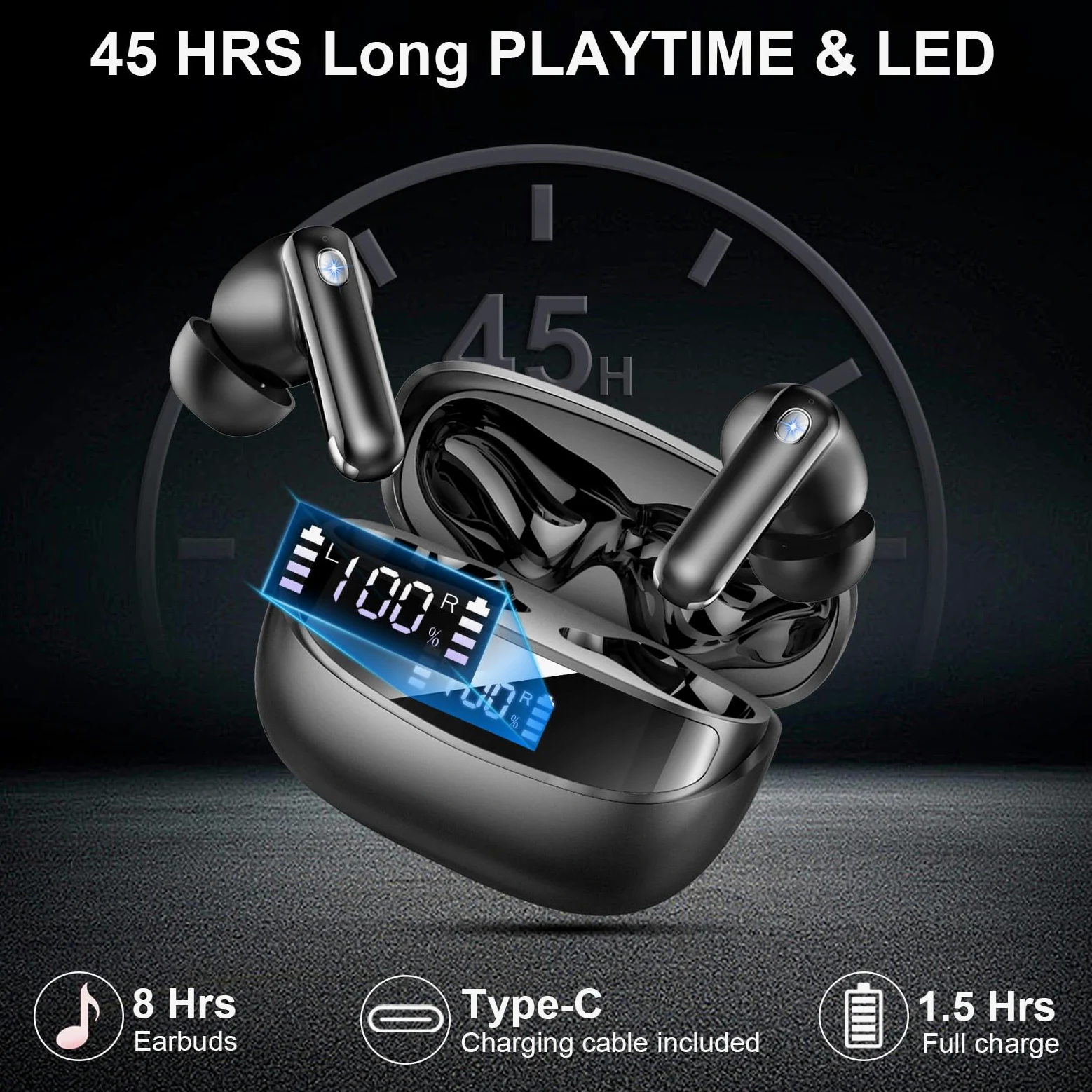 2026 Kopfhörer Kabellos Bluetooth 5.4, Bluetooth Kopfhörer, 4 ENC Noise Cancelling Mics, 50 Std Spielzeit, HiFi Stereo, IP7 Wasserdicht, Ohrhörer mit LED Anzeige, In Ear Kopfhörer Kabellose Kopfhörer