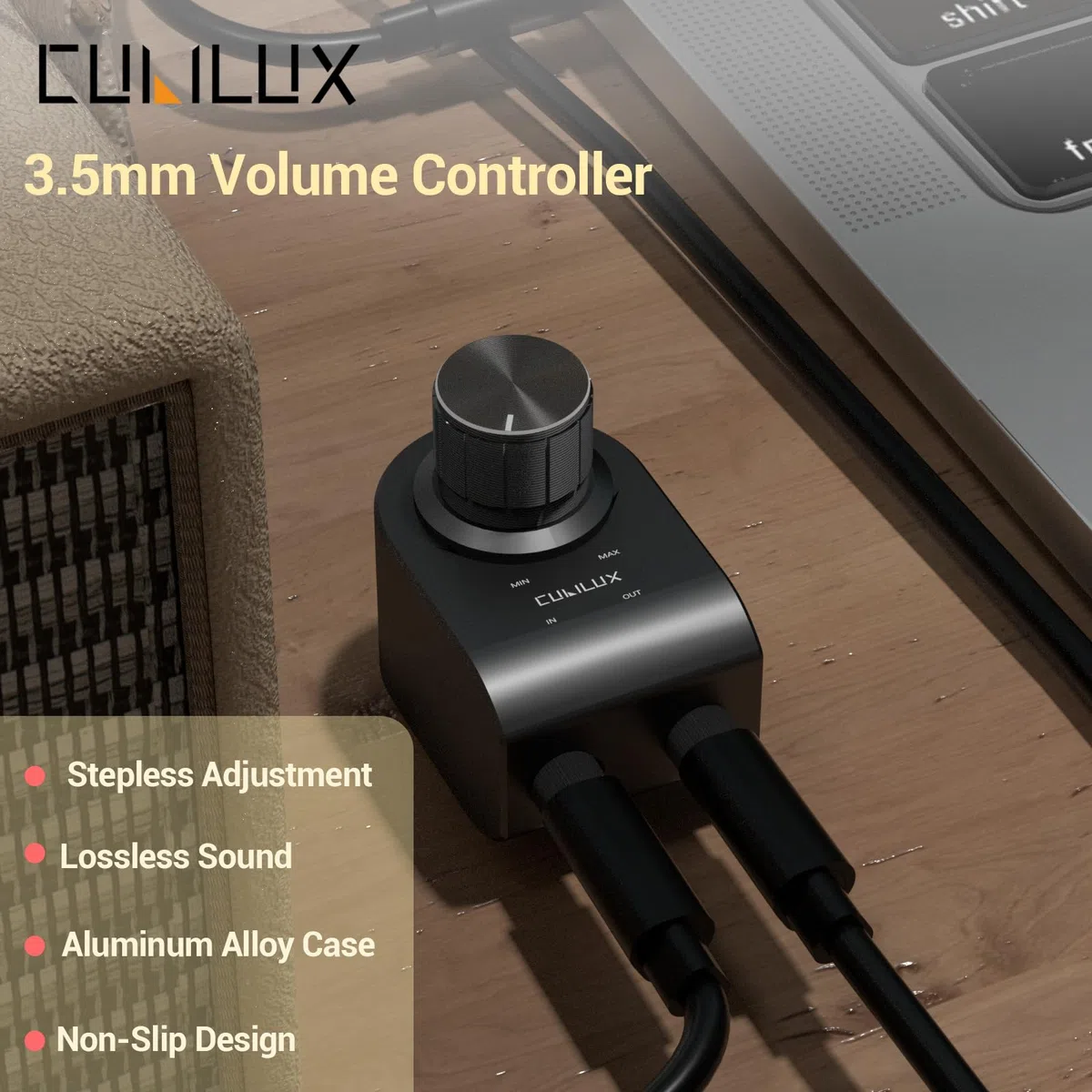 Cubilux 3,5 mm Lautstärkeregler, Inline Stereo Pegelsteller für Kopfhörer, Lautstärke Attenuator mit Aluminiumgehäuse zur Störabschirmung