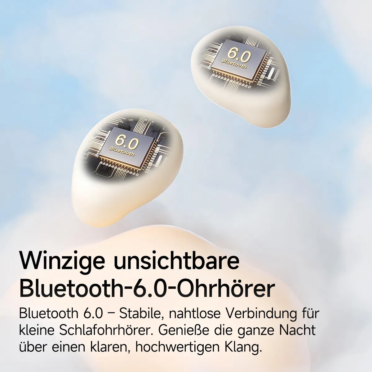 Schlafkopfhörer Bluetooth 6.0 – Mini Kabellose Kopfhörer zum Schlafen, Komfortabel & Leicht, Lang anhaltender Akku, Für Training, Arbeit & Reisen, Mit Leistungsanzeige（Weiß）