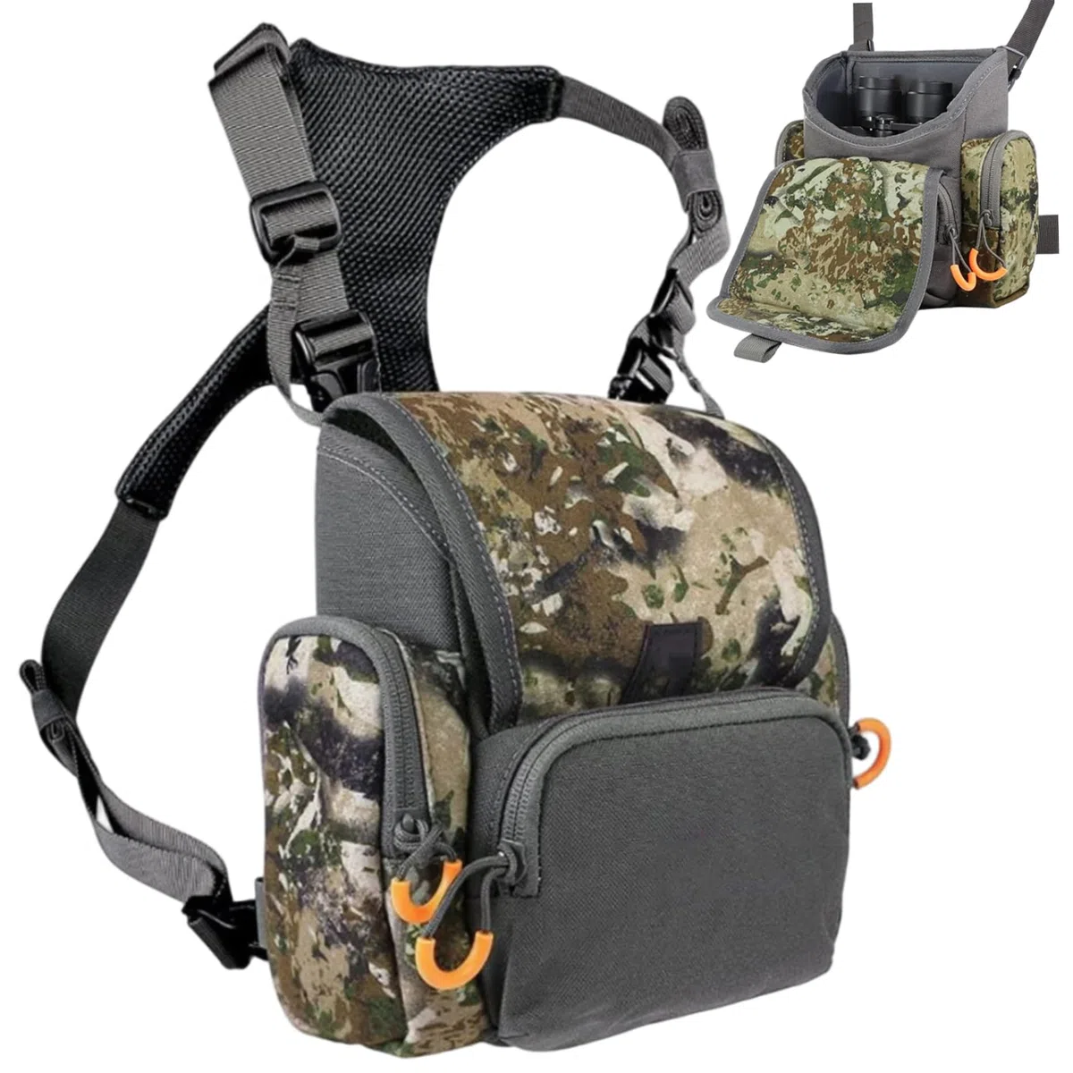 Brusttasche für die Jagd, Fernglas-Geschirr, atmungsaktiv, verstellbar, Jagd-Brusttasche mit Mehreren Taschen, wasserdicht, für Männer und Frauen, Tarnung