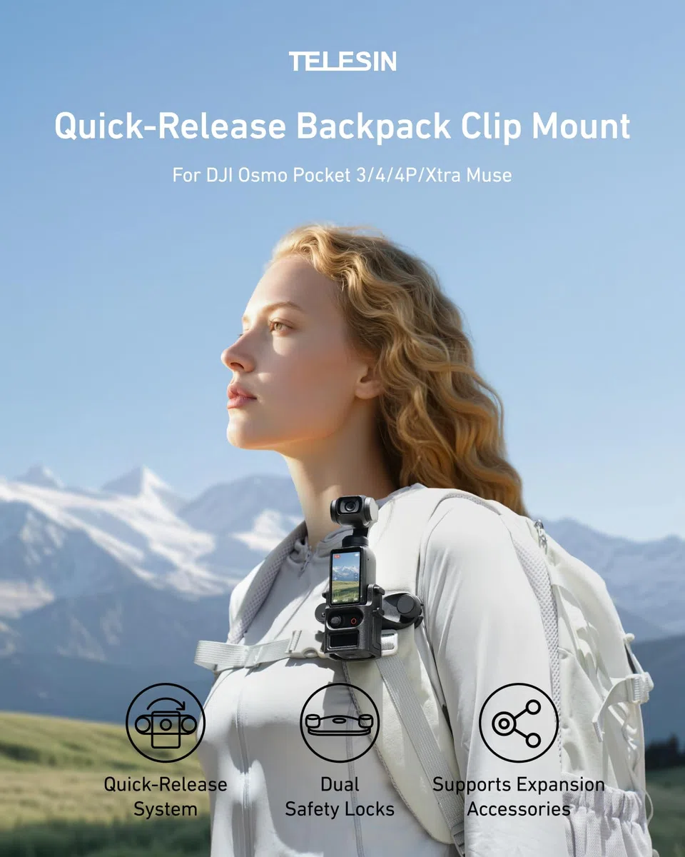 TELESIN Rucksackhalterung für DJI Osmo Pocket 4 3, Schnellverschluss Halterung mit Doppelverriegelung, Anti-Rutsch-Silikon-Pad, Kratzfest, Passt auf die meisten Rucksackgurte, Pocket 4 3 POV-Zubehör